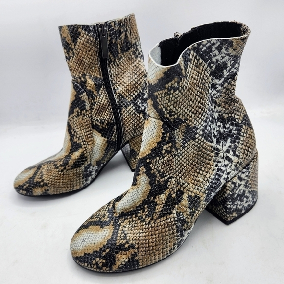 JEFFREY CAMPBELL LEATHER ASHCROFT BLOCK HEEL GREY BROWN SNAKE BOOTS SIZE 36 - Picture 3 of 16